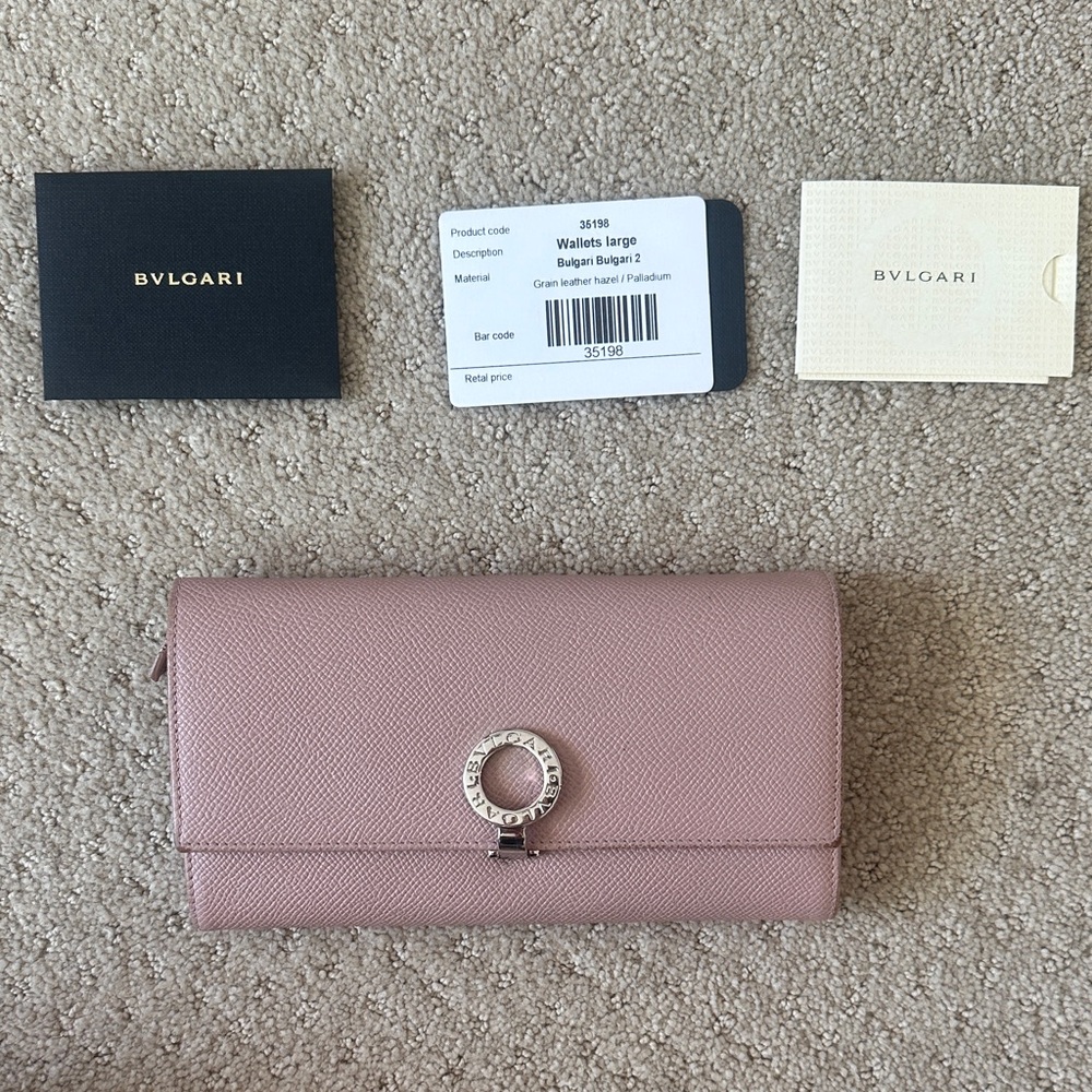 Bulgari Dusty Rose Leather Long Wallet with Signature Circle Clasp